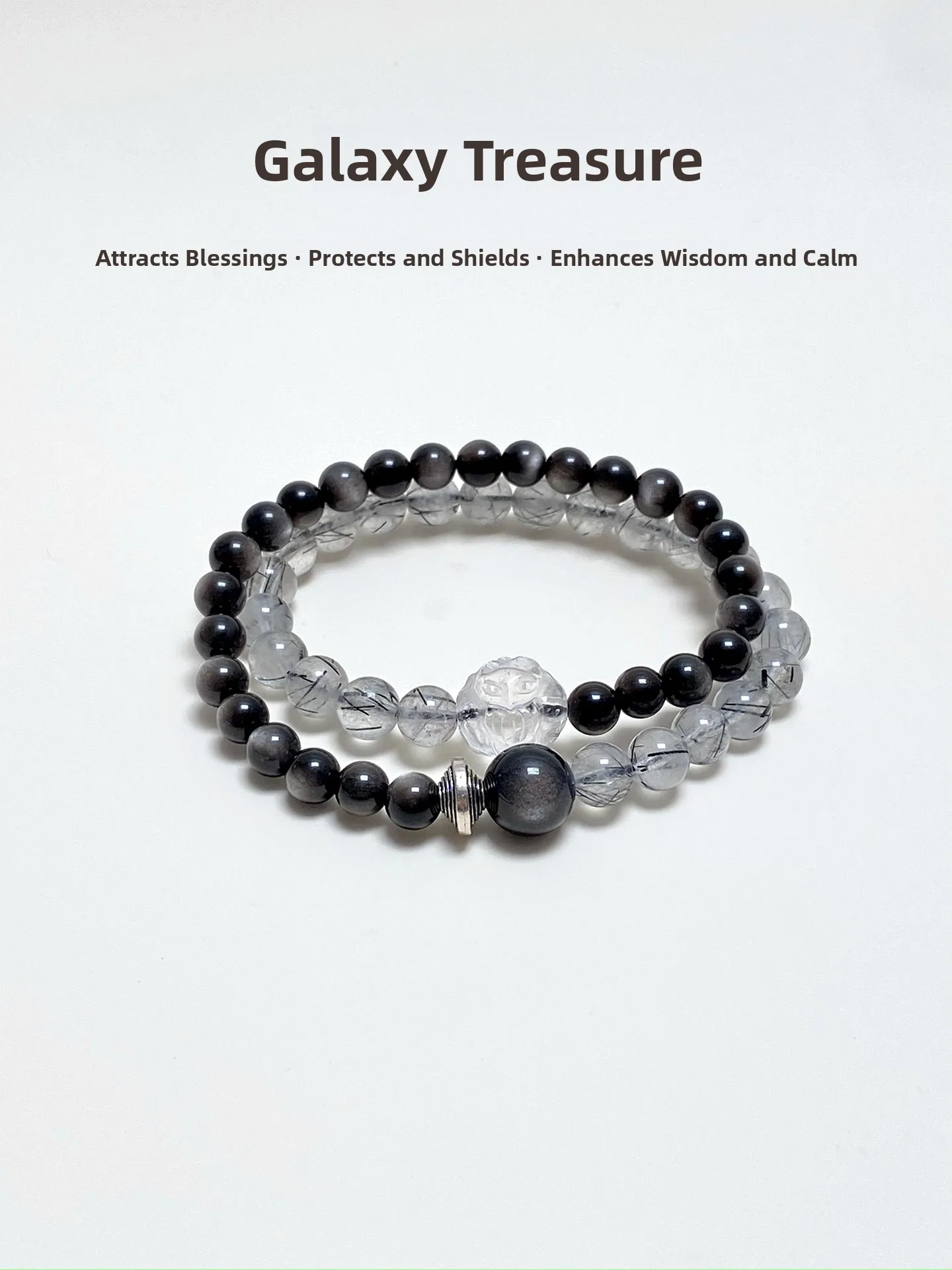 pure-silver-design-bracelet-women's-simple-style-king-carp-star-river-black-hair-crystal-silver-white-crystal