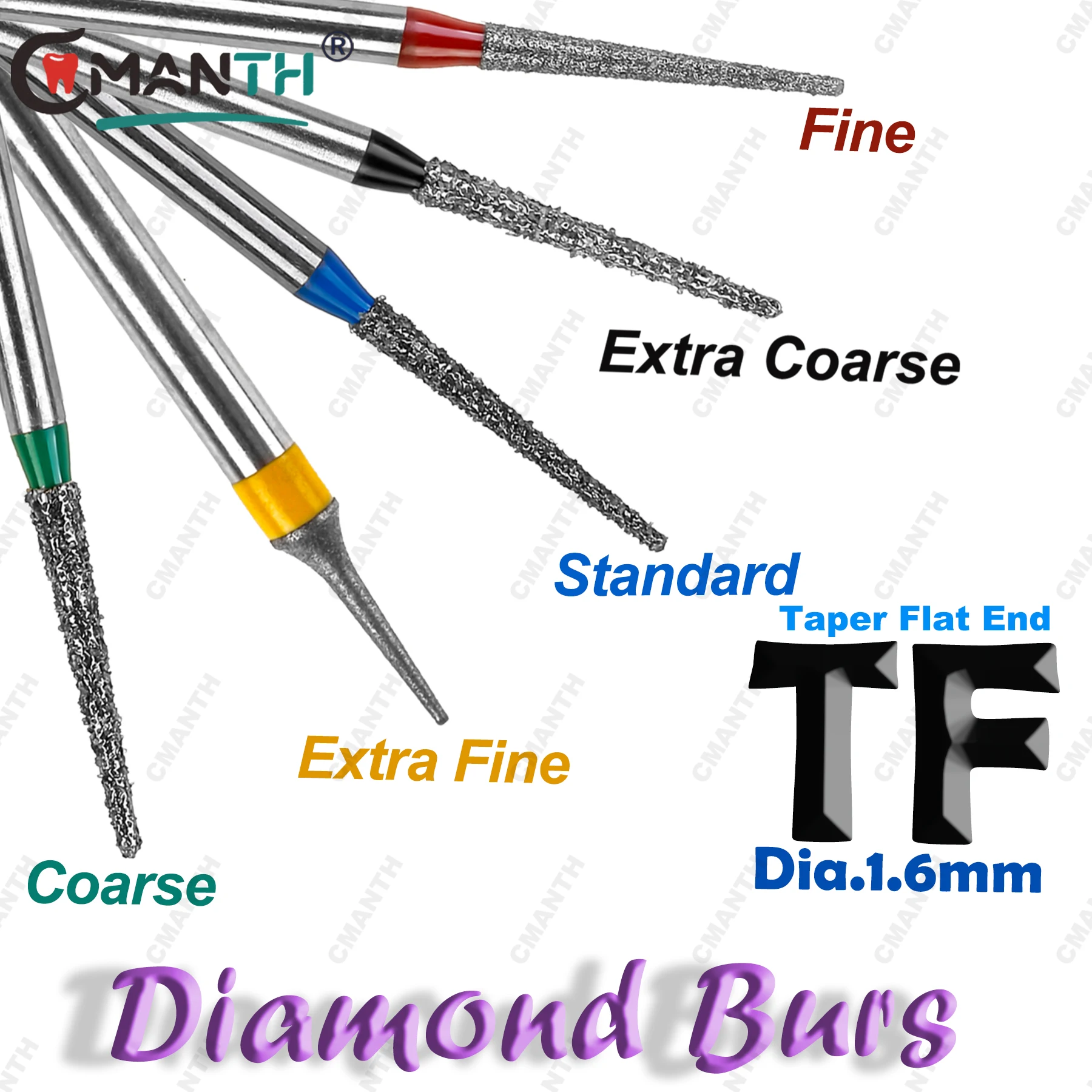 

Taper Flat End Dental Bur Diamond Burs For High Speed Handpiece Polishing Drills Friction Grip Dia 1.6mm Dentistry Materials