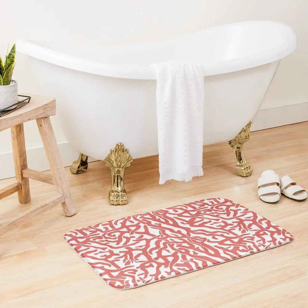 

Coral Reef Pattern | Reddish Coral White Coastal Beach House Bath Mat Carpet Bathrooms Entrance Doormat Toilet Carpet Mat