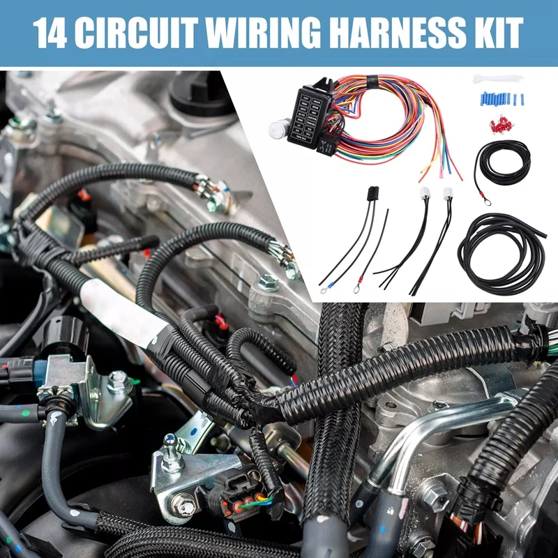 14 Circuit Wiring Harness Kit Car Modification Circuit For Chevy Ford Chrysler Mopar Muscle Car Electrical Wire Harness