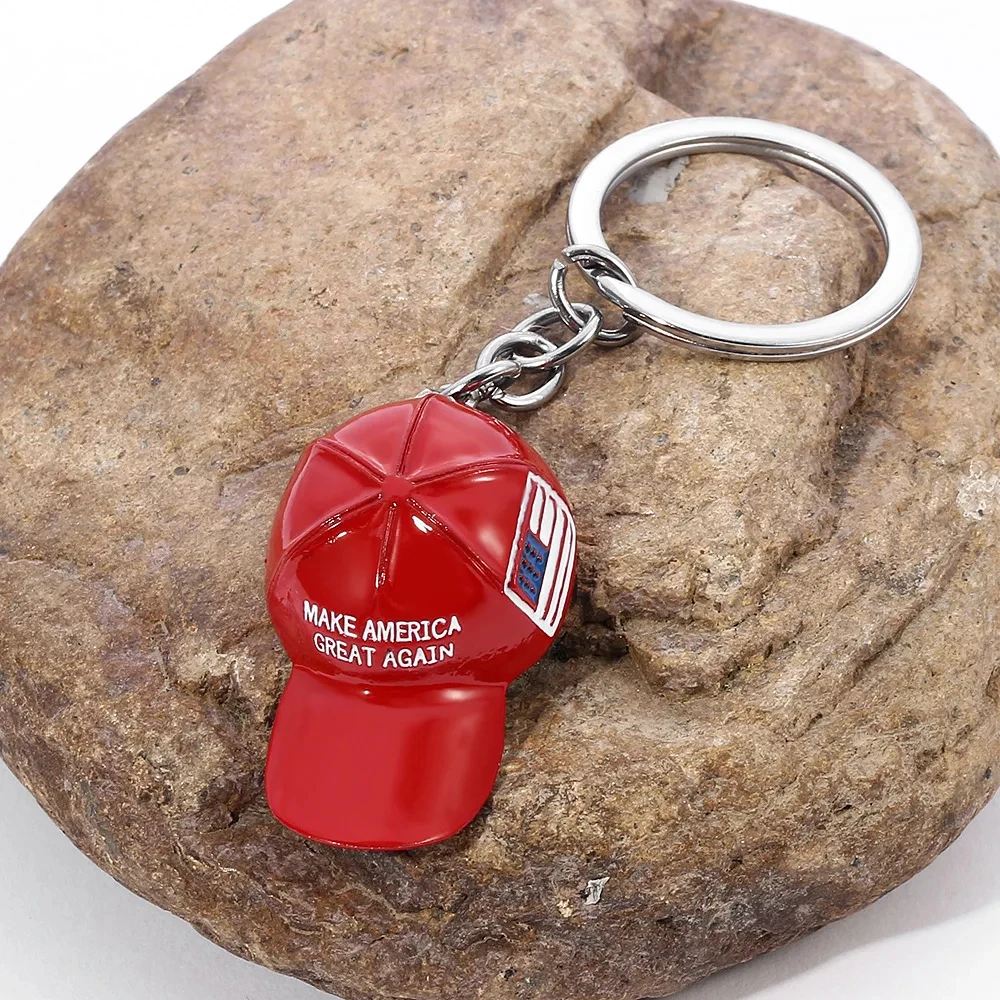 Hot Sale Creative Trump Red Baseball Cap Keychain Cute Make America Great Again Couples Keyring Hip-hop Backpack Accessory Gift