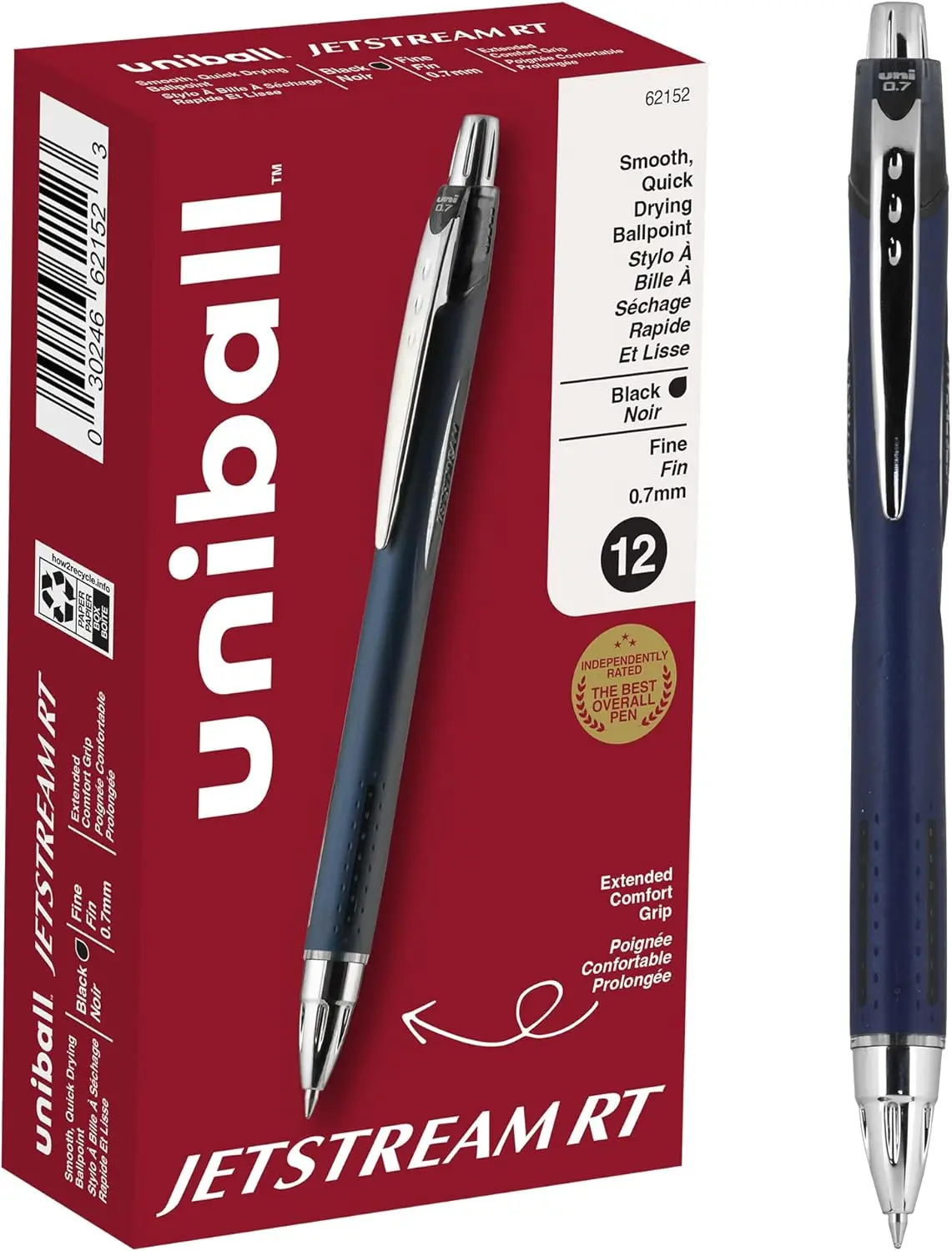 

Ballpoint Pens Fine Point 0.7mm Black 12 Pack with Quick Drying Hybrid Ink for Smooth Writing