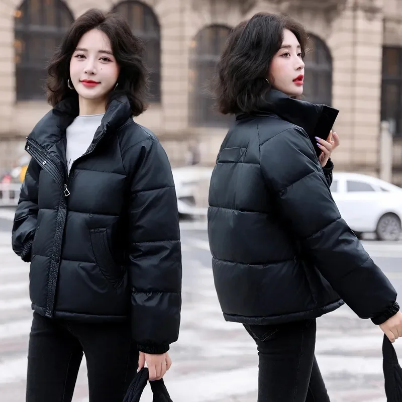 2024 New Winter Warm Short Parkas Women Fashion Crop Puffer Jacket Female Loose Streetwear Zipper Long Sleeve Down Coats