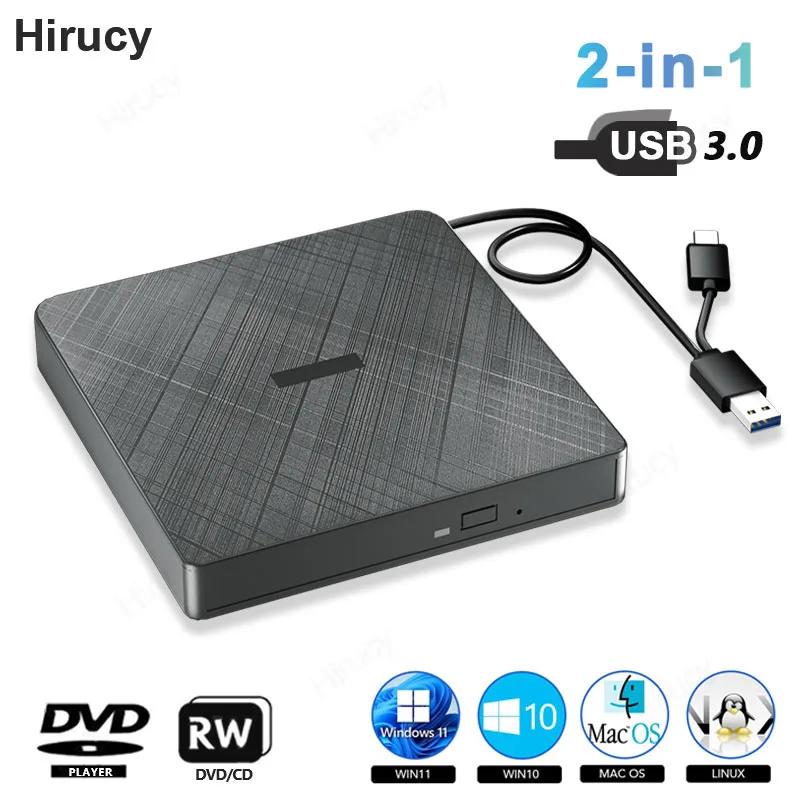 External DVD Optical Drive USB3.0 Type-C CD DVD RW Player Writer Burner Reader Suitable For Laptop PC Windows Mac