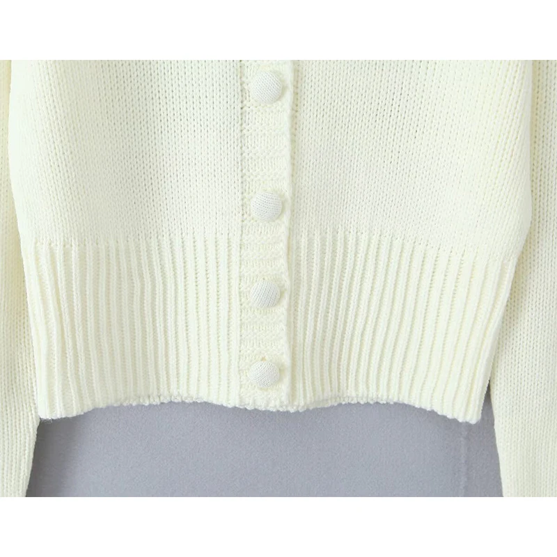 YENKYE 2025 Women Front Button Long Sleeve O Neck Short Knit Cardigan Casual Autumn Outerwear Tops