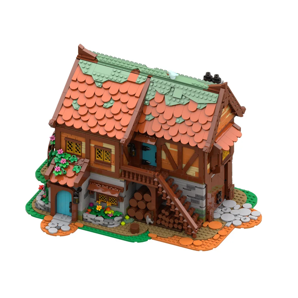 MOC Medieval Joiner's Workshop Model Building Blocks Village B&B Garden Courtyard House Modular Architecture Brick Toy Gift