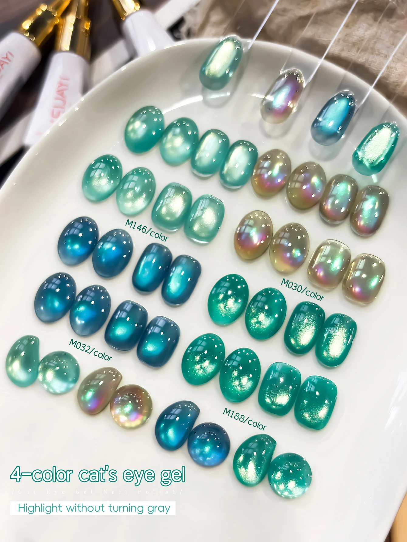 XEIJAYI 4 Stück 10ML Grüne Serie Katzenaugen-Nagelgel-Lack Semi-Permanenter Nagel-Art UV-LED-Lack für Nagelstudios und DIY-Nagelstudios – Detail 3