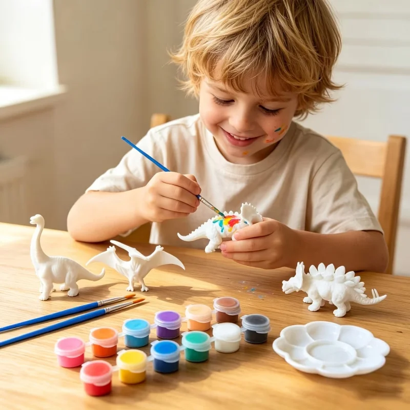 6/8PCS DIY Paint Your Own Dinosaur Kit Blank Dinosaur Model Figurine Washable Paint Brush Palette Educational Graffiti Art Toy