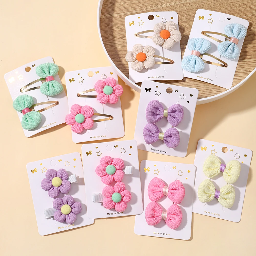 8Pcs Flower Hairpins for Girls Children Soft Cotton Bowknot Hair Accessories Hair Clip Kids Cute Fabric Barrettes Snap Ornaments