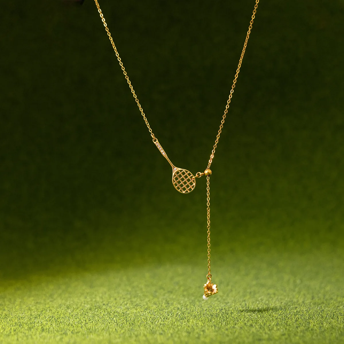 Sporty Badminton Racket Pendant Necklace Zircon Chain Necklace For Women Jewelry 18K Gold PVD Plated Stainless Steel Necklaces