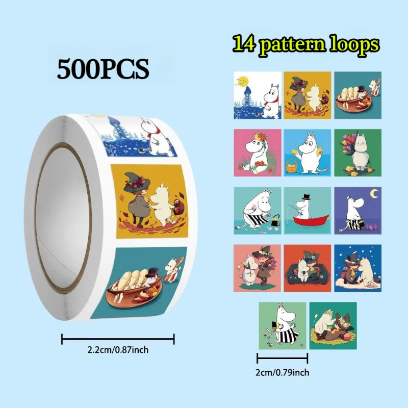 500PCS Moomin Anime Cartoon Avatar Cute Little Elf Creative Handbook Roll Stickers