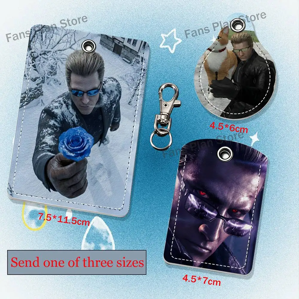 R-Resident E-Evil Albert Wesker Leather Card Holder Keychain Ring Door Lock Access Tag ID Access Card Air Tag Case Keychain Card