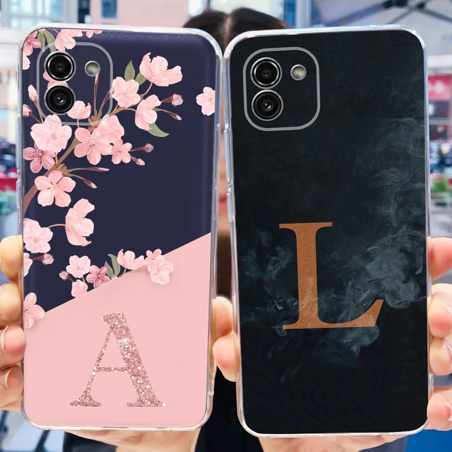 For Samsung Galaxy A03 Case SM-A035F Cover Cute Letters Flower Shockproof Bumper on Samsung A03 Core A03S A037F A032F A 03 Funda