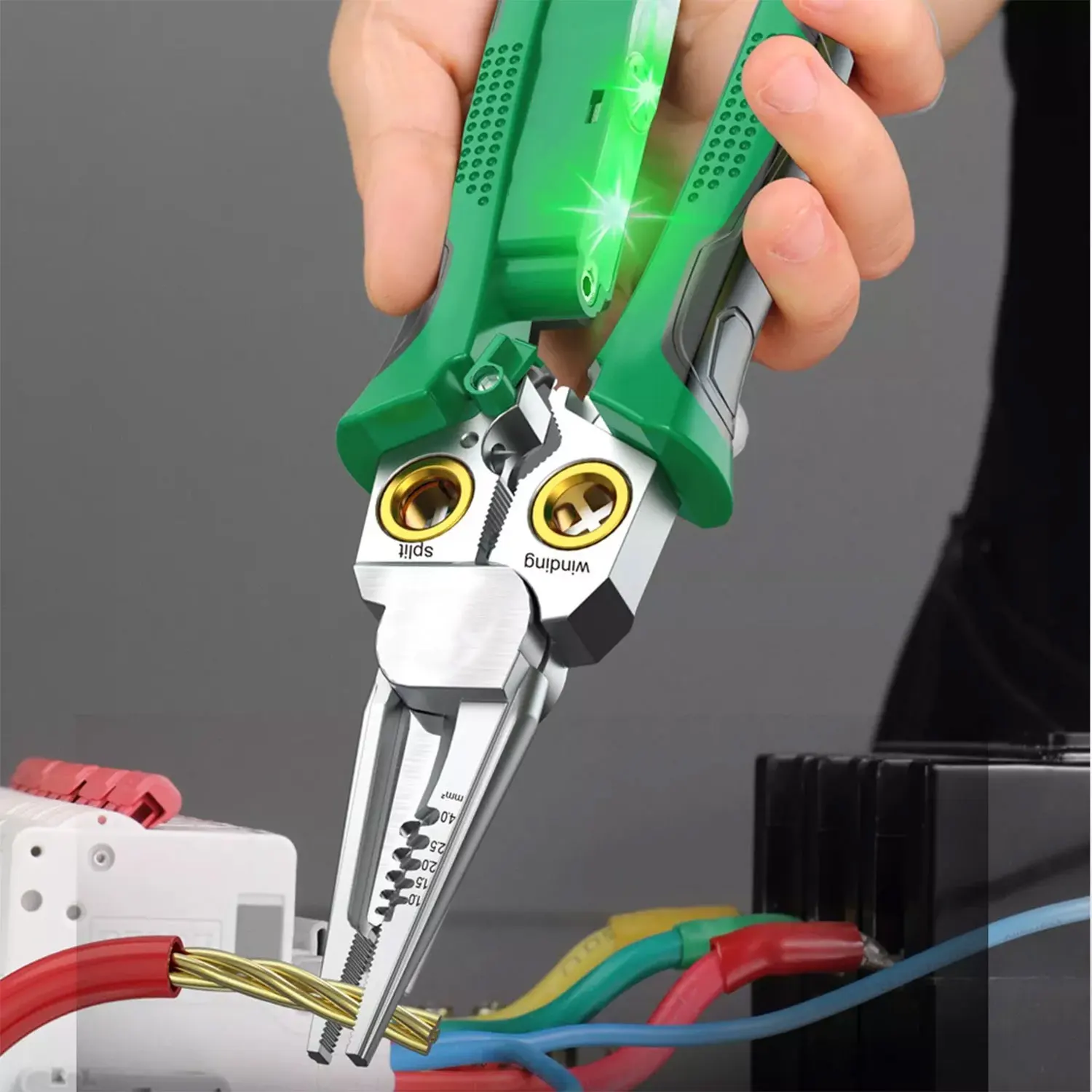 8 in 1 Stainless Steel Wire Stripper, Multifunction Needle Nose Pliers with Voltage Tester, Non Slip Wire Cutter