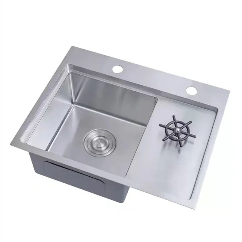 for Thickened Black Nano Stainless Steel Large Single Kitchen Sink with Knife Holder and Cup Washer Vegetable Basin