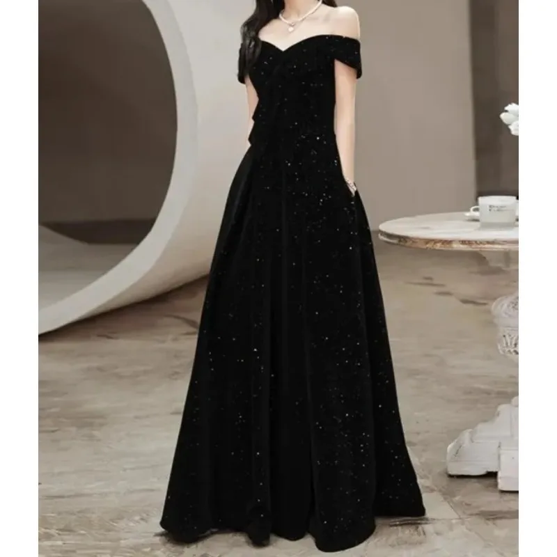 Novo vestido de noite anfitrião padrão estrelado coreano sle cintura média uma saia linha