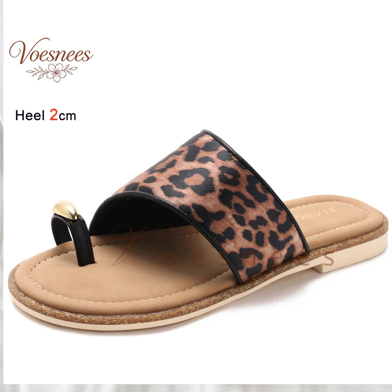Fashion Leopard Print Toe Ring Flat Women's Slide Sandals Open Toe Slip On Summer Flip Flops Ladies Slippers Beach Walking Shoes