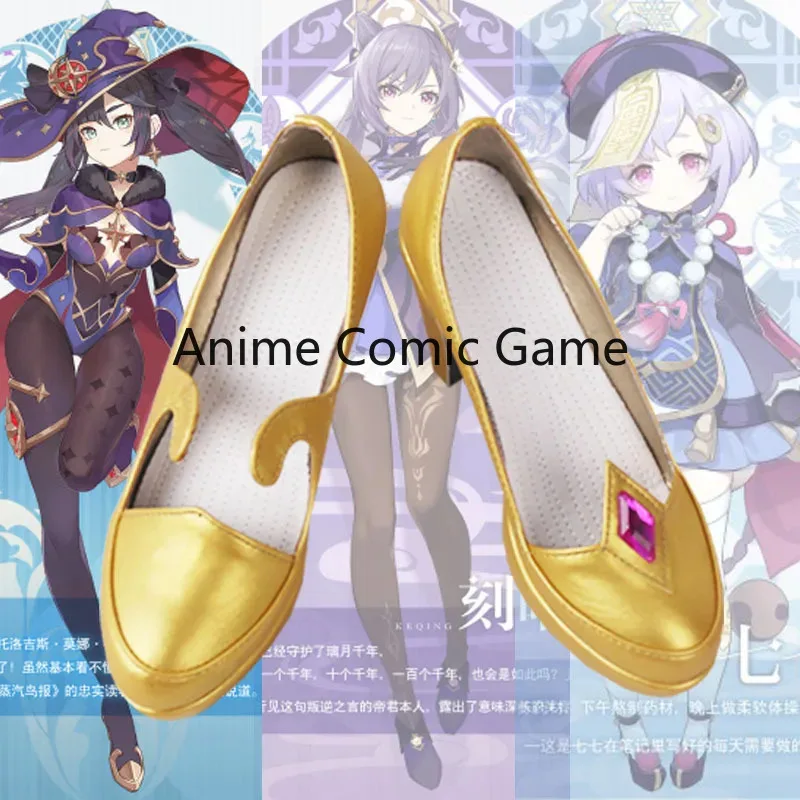 

2025 Game Genshin Impact Mona Cosplay Women Golden Boots Shoes High Heels