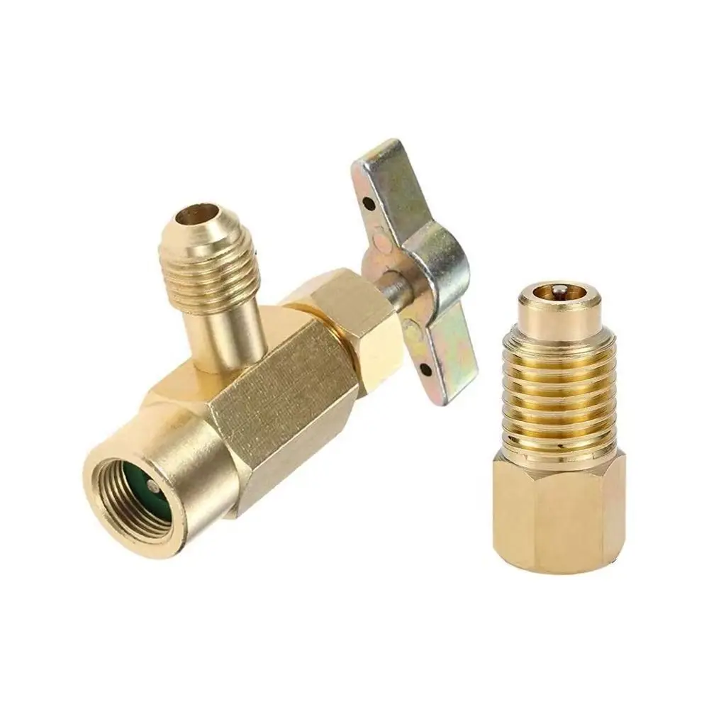 Universal R134A Refrigerant Bottle Opener 1/2 ACME Thread Can Tap Valve with 1/4 SAE Connector Adapter for Car A/C Charging Hose