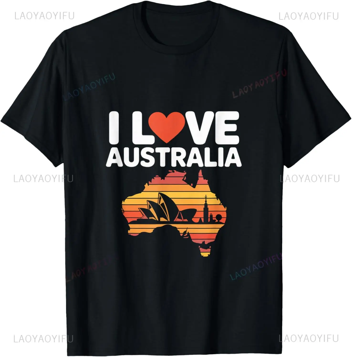 I Love Australia Iconic Landmarks Silhouette T-Shirt Unisex Summer Streetwear Tops Customizable T Shirt for Man  Ropa Hombre
