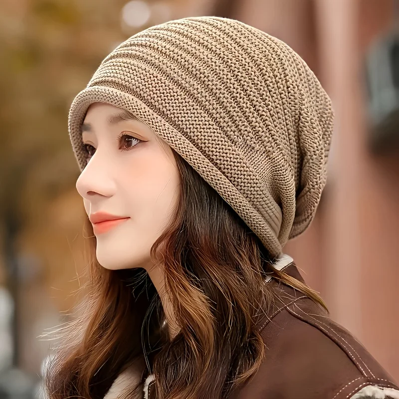 Doppellagige, gestrickte, warme Mütze für Damen und Herren – randlose Outdoor-Fahrradmütze, die warm hält und vor Kälte schützt. – Detail 3