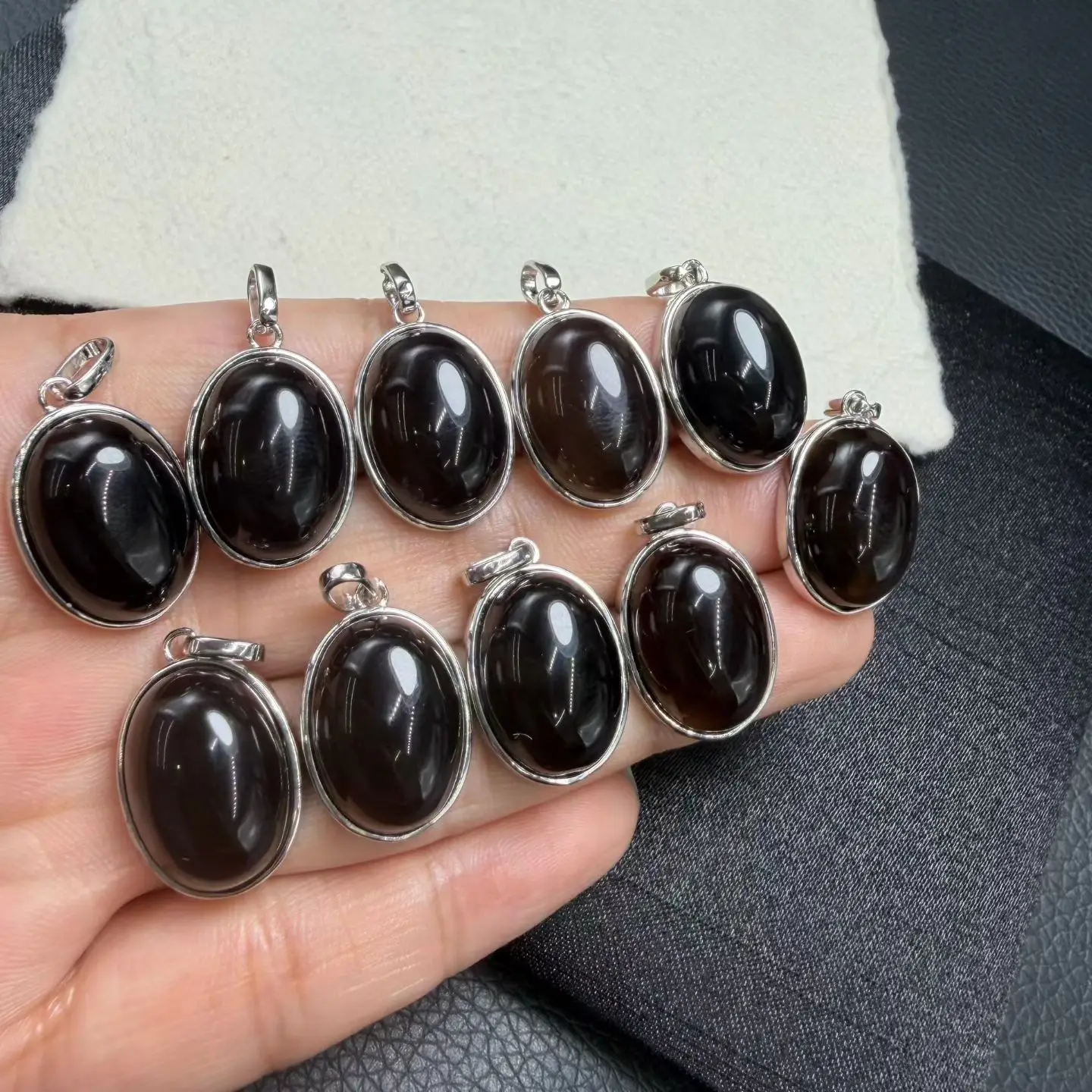 1Pc Fengbaowu Natural Smoky Quartz Oval Cabochon Pendant 13x18MM Reiki Healing Stone Jewelry Gift For Women Men 3