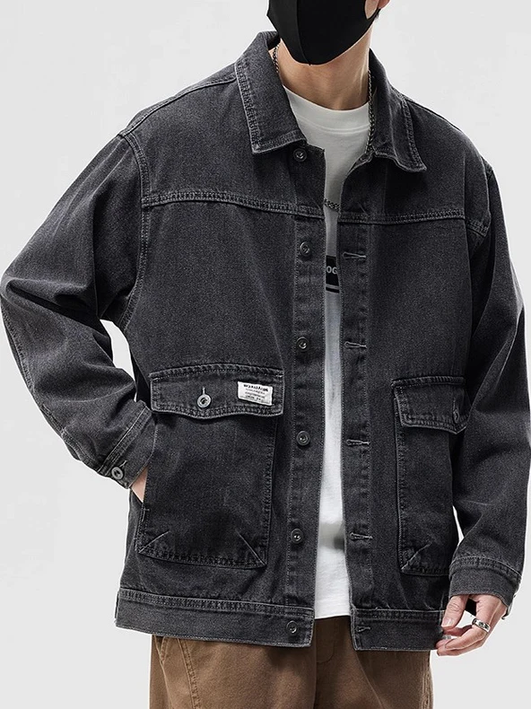 

Loose Fit Casual Denim Jaet for Men Spring Autumn New Sle Youth Large Size Leisure Workwear Jaet Polyester Fiber