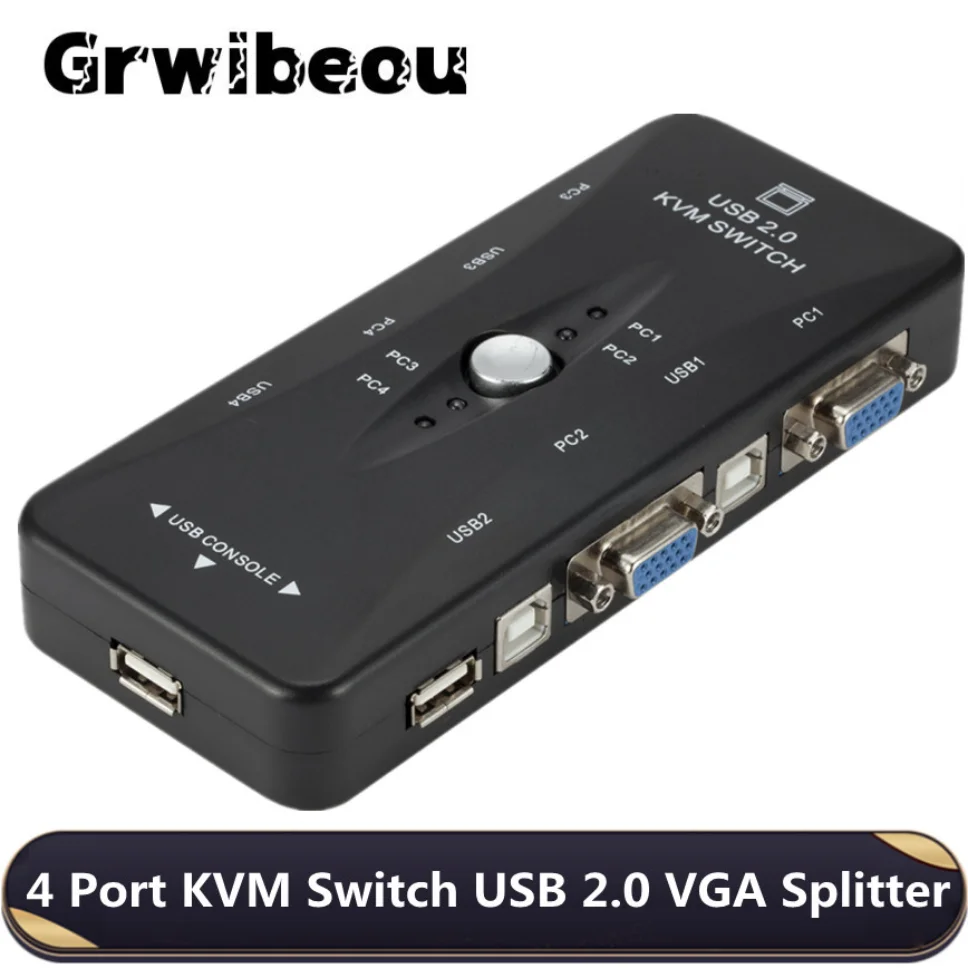 Grwibeou 4 Port KVM saklar USB 2.0 VGA Splitter Printer Mouse Keyboard Pendrive Share Switcher 1920*1440 VGA kotak saklar adaptor