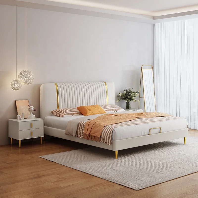 Hot Selling Bedroom Set Modern Luxury Italian Leather king Size Bedding Set Soft Double Up-holstered Bed Frame with Storage