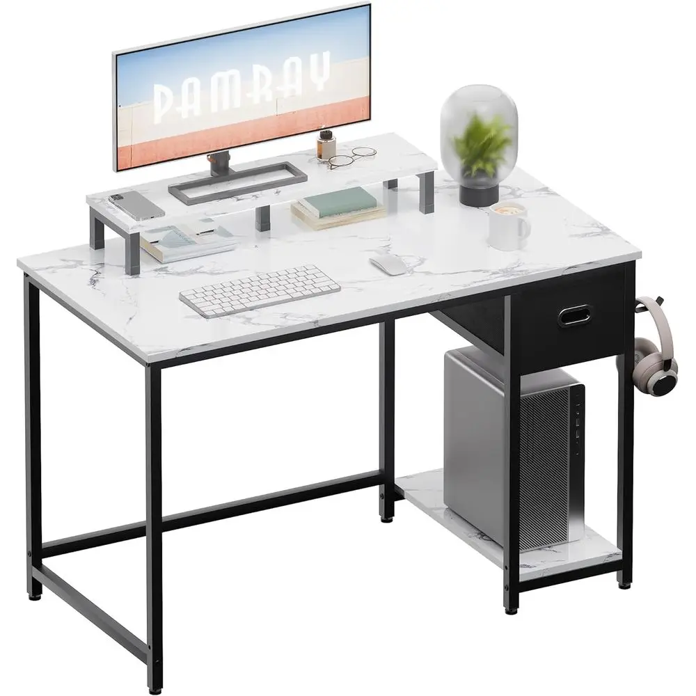 

39 Inch Computer Desk with Monitor Stand Small Home Oice Desks with Non-Woven Storage Der or Bedroom Study Table Writing and Wor