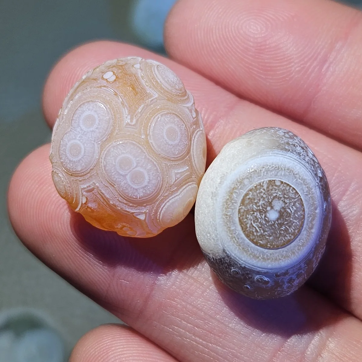 Natural Orbicular Jasper Pair Stones Blue & Orange Eye Crystal Palm Stone Reiki Healing Gift