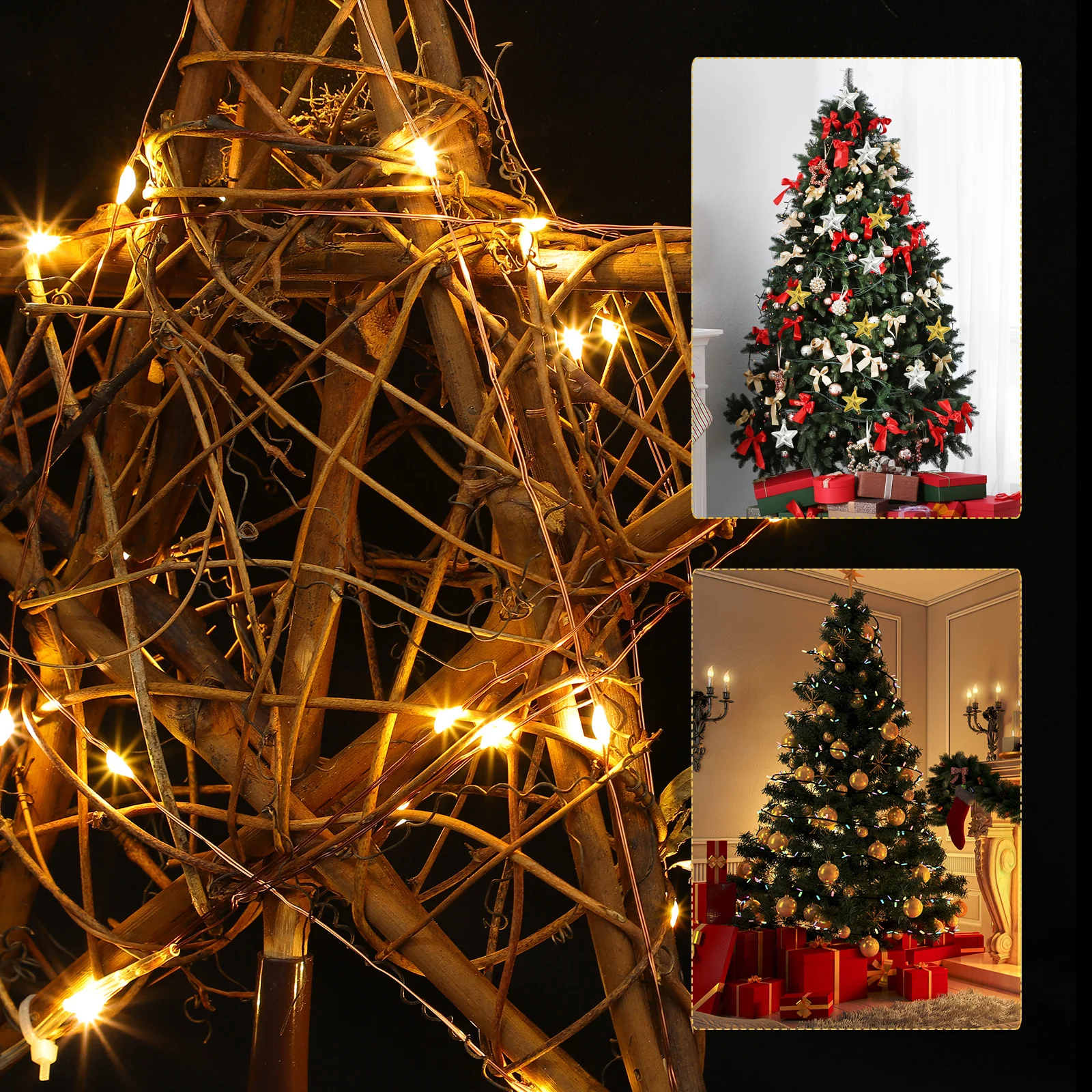 

1 set Christmas Tree Topper Light Star Festival Treetop Decor Rattan Star Ornament For Holiday Home Xmas Decoration Party Diy