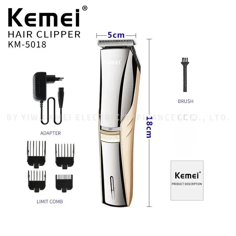 Kemei-KM-5018 Profissional Recarregável Aparador De Cabelo Elétrico para Homens, Máquina De Corte Lavável, Ferramentas De Estilo, Bateria, Empurrar, Cortar