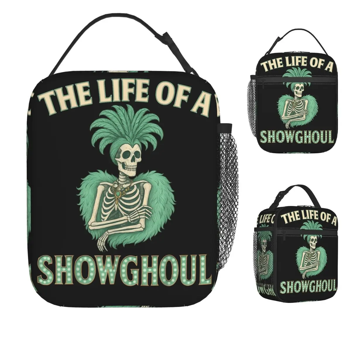 The Life Of A Showghoul Retro Halloween Show Skeleton Girl Lunch Bag Lunch Box Aesthetic Picnic Cooler Bag Thermal Lunch Bags