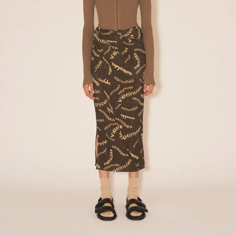 

Модная повседневная юбка-карандаш с принтом Ele Nordic Nanu, с высокой талией, разрезом, из полиэстера, для офиса и города