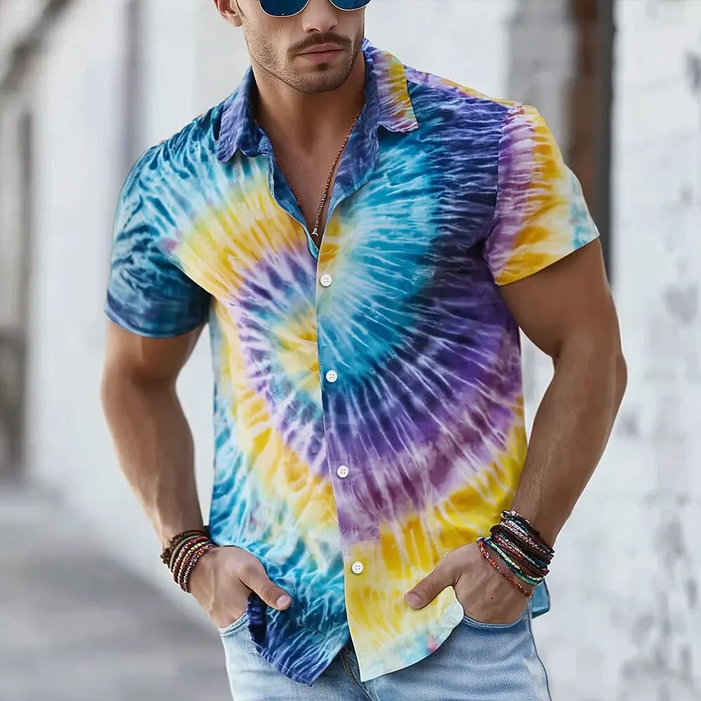 

Men's Casual Streetwear Shirt Hippie Tie Dye Pattern 3D Print Turndown Collared Short Sleeve Button Up for Spring & Summer