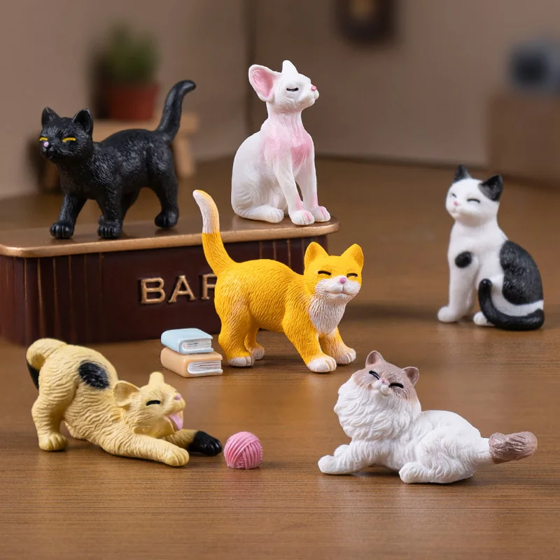

3Pcs New Cute Cat Figurine DIY Landscape Home Kawaii Room Decor Dollhouse Miniature Fairy Garden Decoration Accessories Modern