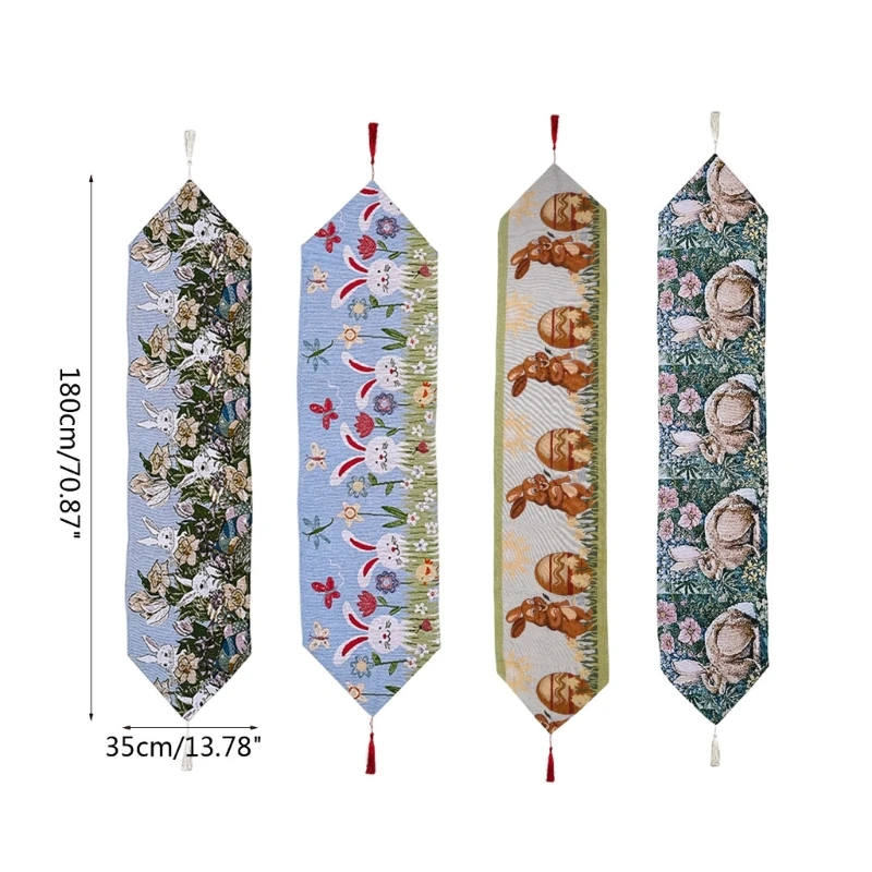 Happy Easter Table Runner 14 71 Inch Rabbit Bunny Egg Easter Tablecloth for Spring Party Kitchen Dining Decor A0KC
