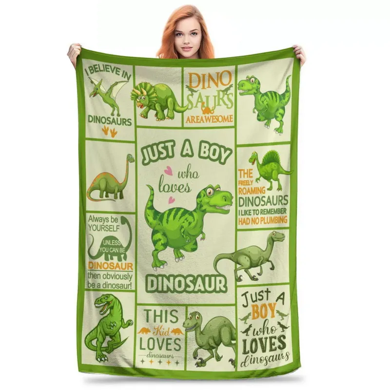 Rainbow Jungle Dinosaur Flannel Throw | Different Size Blanket for Boys & Teens Room, Warm & Cozy Sofa Decor