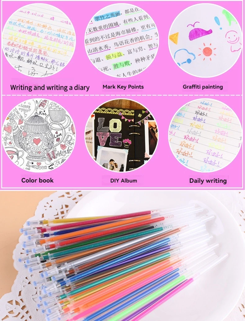12-100 Farbige Gelstift-Nachfüllungen Set - Glitzer, Pastell, Textmarker, Metallic-Tinte für Künstler, Scrapbooking und Graffiti-Zeichnen – Detail 2