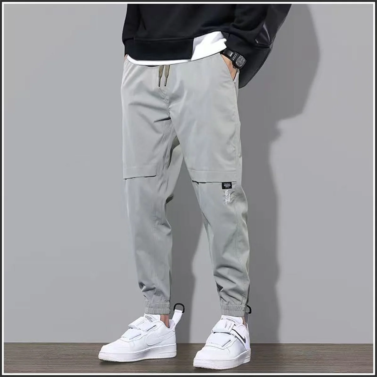

Модные мужские брюки-карго в стиле хип-хоп, летние свободные широкие брюки большого размера, модные и универсальные повседневные спортивные брюки с капюшоном