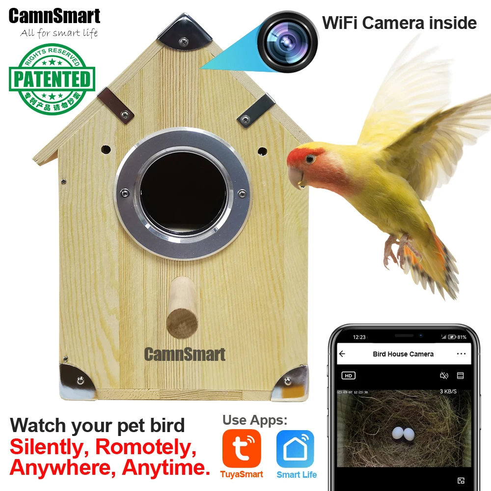 4MP Tuya Bird Houses WIFI Camera For Pet Birds Activity Remote View Watching Wild Natural Wooden Care Nest Box Day Night Vision