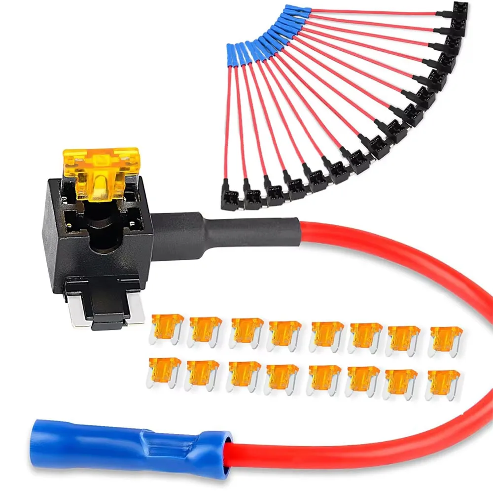 16Pack Low Profile Blade Fuse TAP 12V Car Add a Circuit Adapter with 5A Low Profile APR ATO ATC Blade Fuse Set