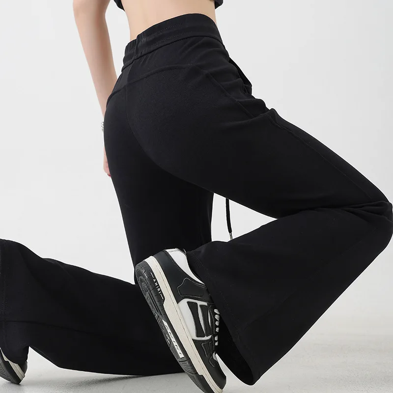 American Style Slightly Spicy Sports Pants For Women, Spring And Autumn 2025 New High Waist Slimming Flared Pants, Gray Casual