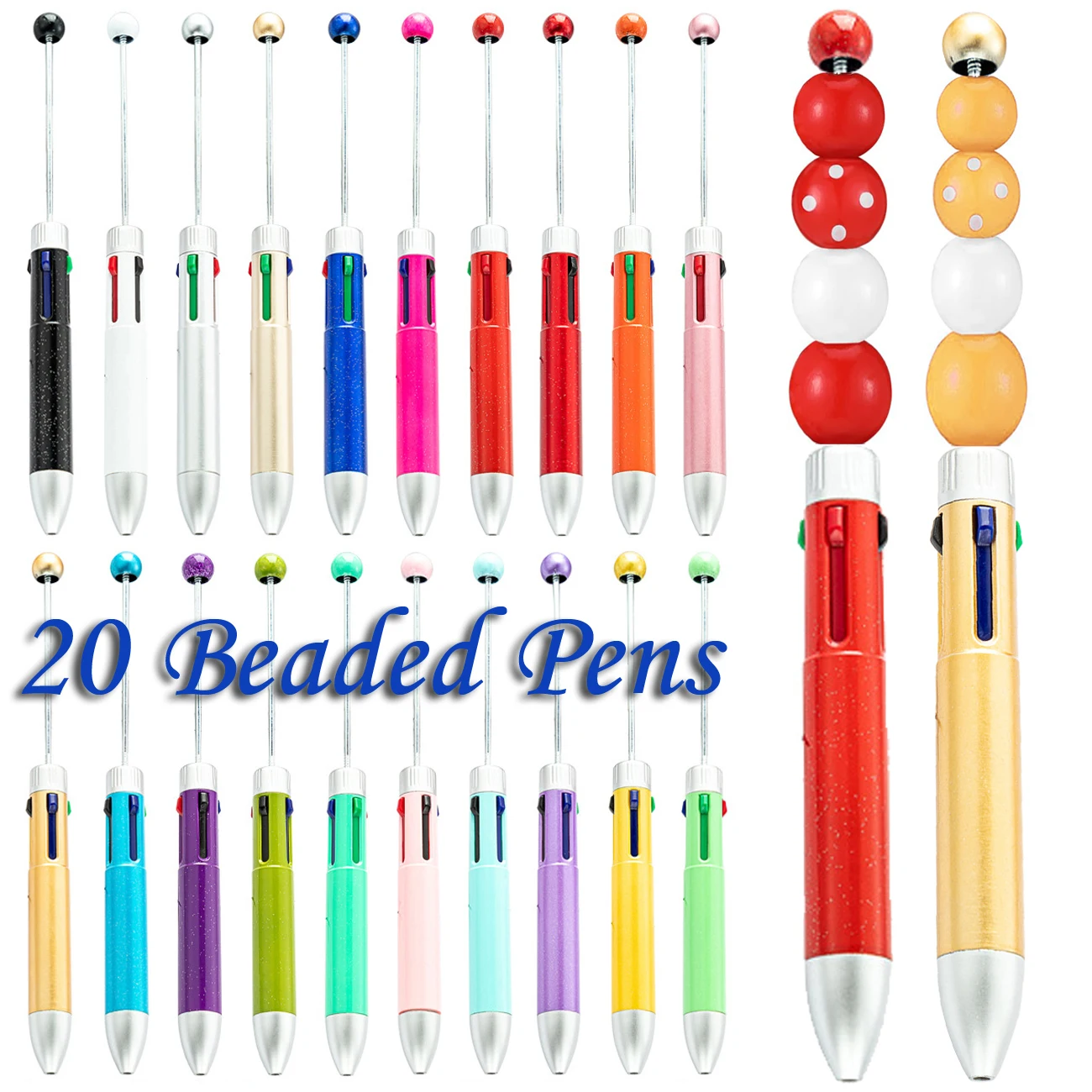 

20pcs New Four-Colors Refill Beaded Ballpoint Pen DIY Beadable Pens Wedding Party Guest Gift Christmas New Year Gift