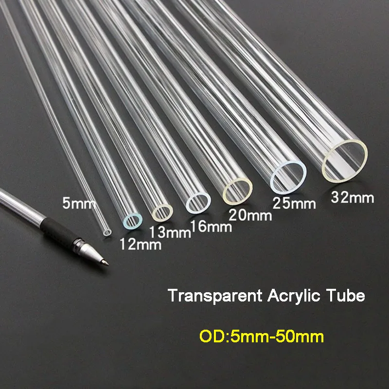 1-4 Buah Tabung Akrilik Transparan Tinggi Panjang 500Mm OD 5Mm 6Mm 8Mm 10Mm 12Mm 15Mm 16Mm 18Mm-50Mm Pipa Bulat Plexiglass PMMA