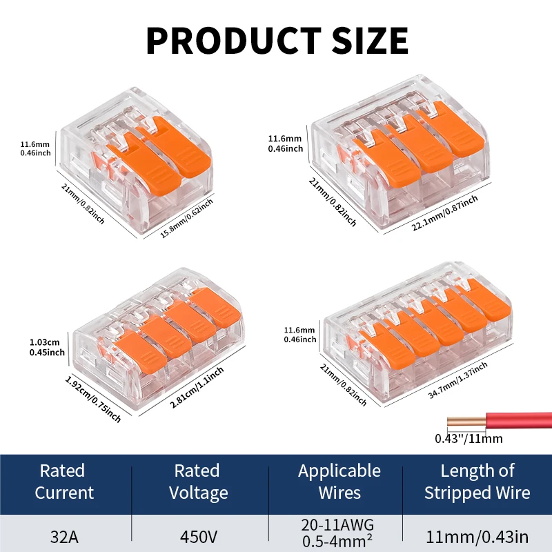 50 Pcs Quick  Compact Lever Parallel Electrical Splitter Equipment Connectors, Fast Wire Connector Terminal Blocks