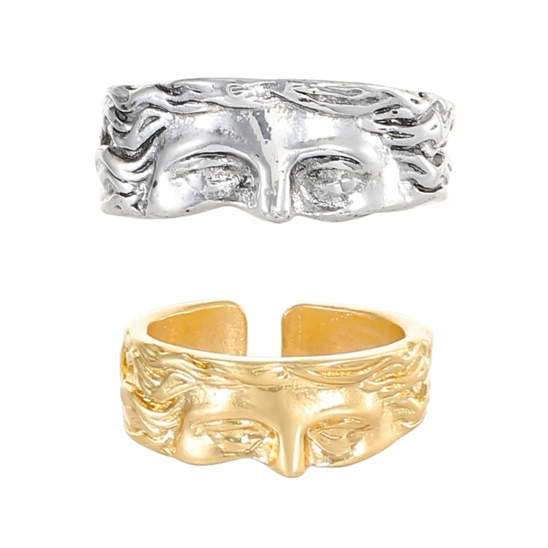 Women's Vintage Inspired Adjustable Open Rings with Half Face Detail for Women Dropship