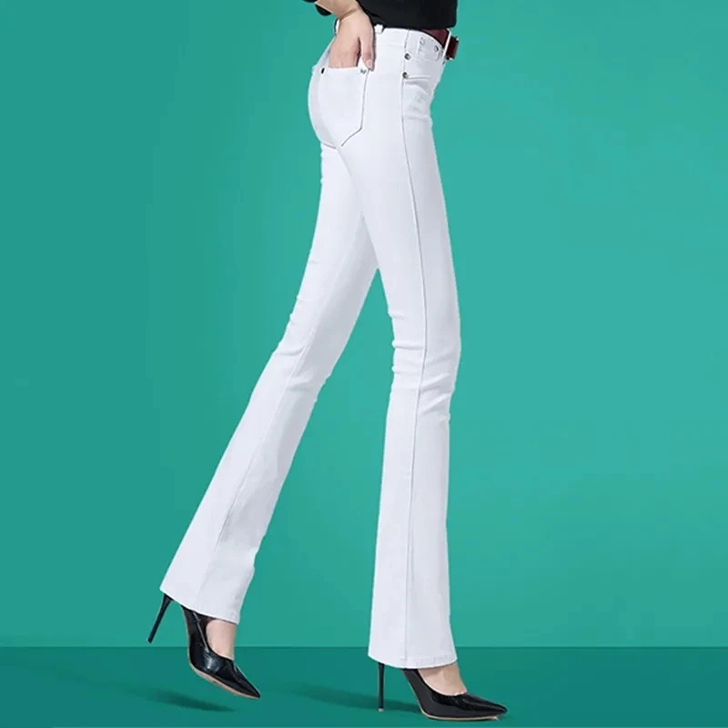 Female Elastic Force Straight Cylinder Pants Spring Annals Women Micro Flared Trousers Ladies Solid Color Pantalons JJ216