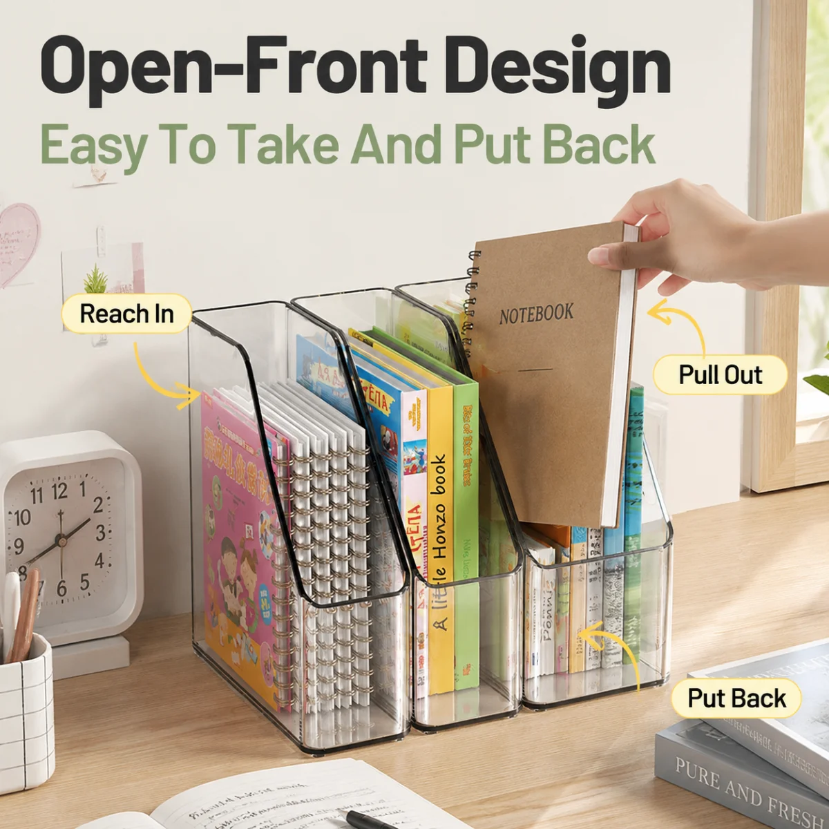 Clear A4 Magazine File Holder Open Front Book Organizer Space Saving Desktop Storage Box for Student Study Desk Office Home